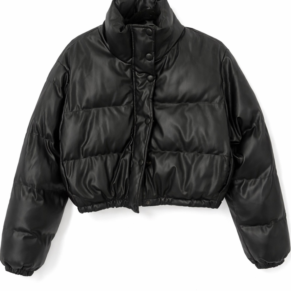 Olivaceous Black Cropped Puffer Jacket